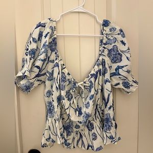 H&M Floral Puff-Sleeved Peplum Blouse XXL